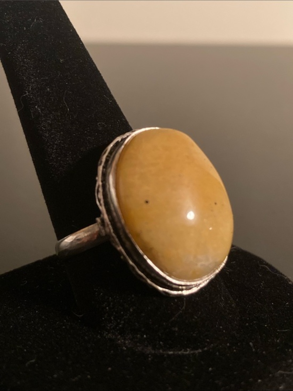 Handcrafted Yellow Oval Stone Sterling Ring size 10